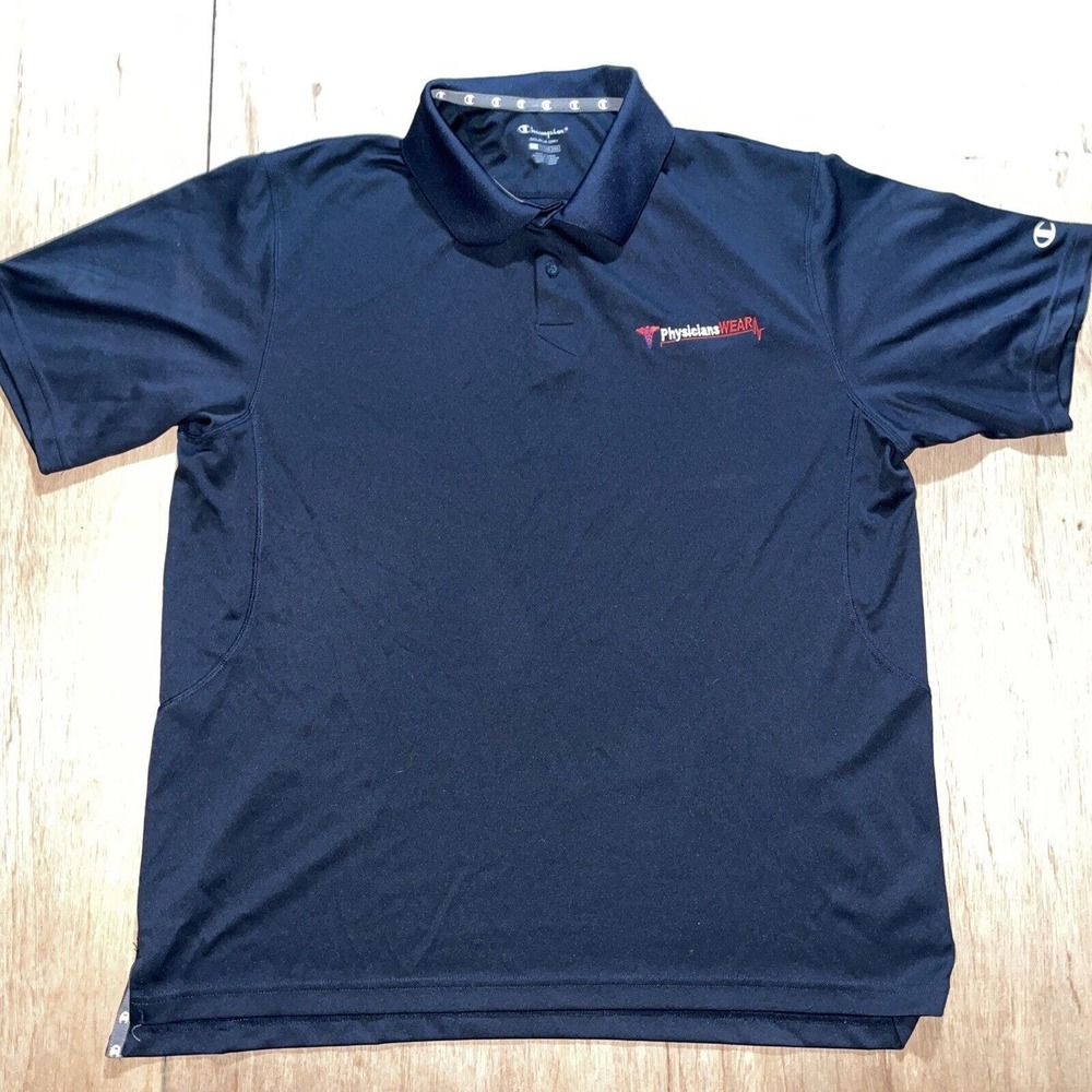 Champion Physicians Care Embroidered Polo Shirt Blue Short Sleeve Double Dry XL